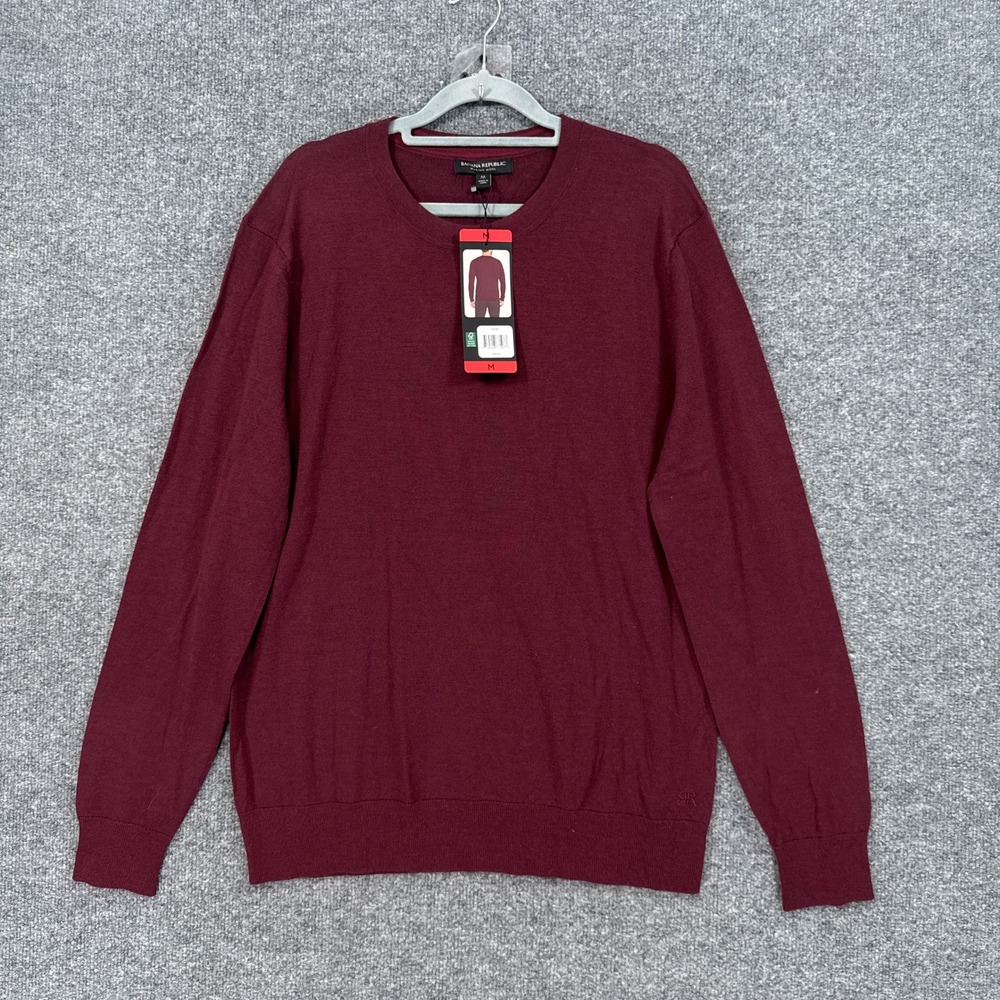 Banana Republic Sweater Mens Medium Burgundy Merino Wool Crewneck Pullover NEW